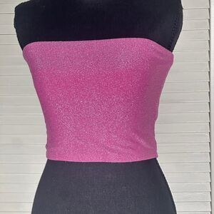 Forever 21 Women's Pink and Silver Crop-top Size M